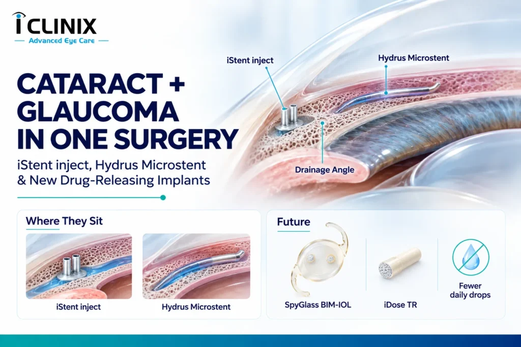 Treating cataract and glaucoma together is often possible. Here’s how iStent, Hydrus and newer drug-releasing implants work — and who stands to benefit